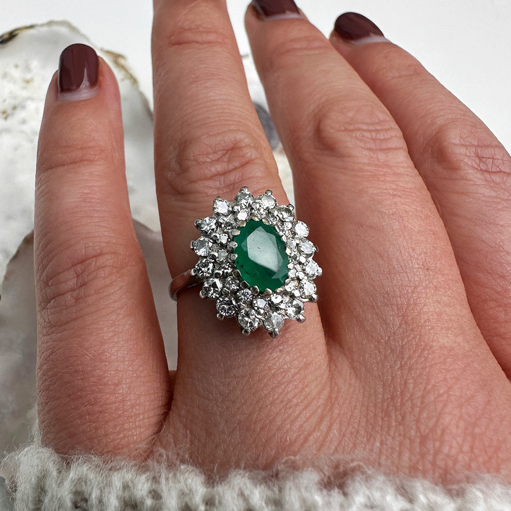 1974 Vintage Emerald & Diamond Cluster Ring