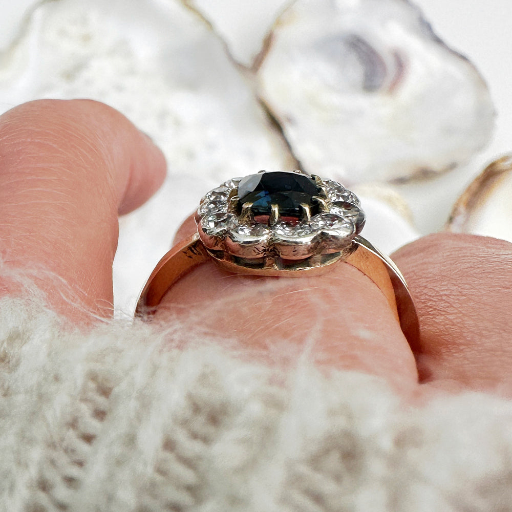 Vintage Sapphire & Diamond Cluster Ring