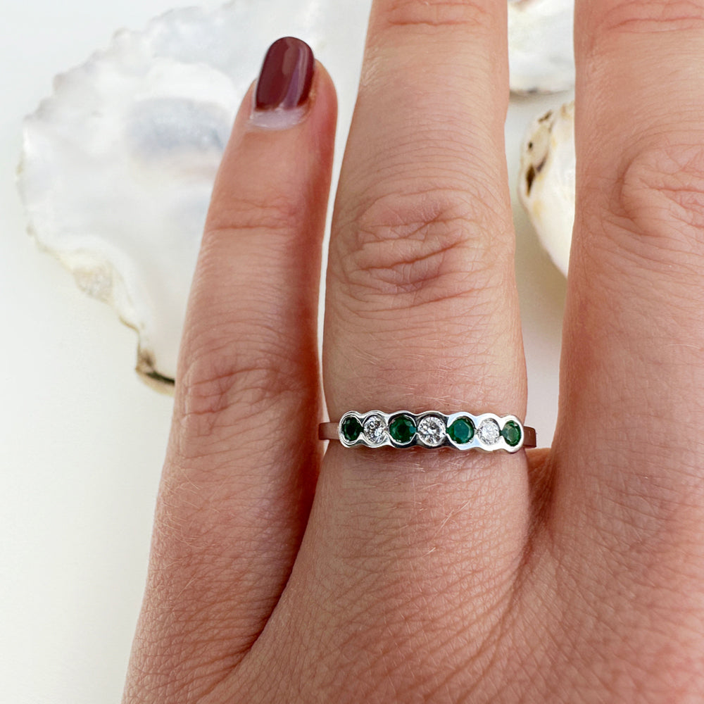 Vintage Emerald & Diamond Half Eternity Band