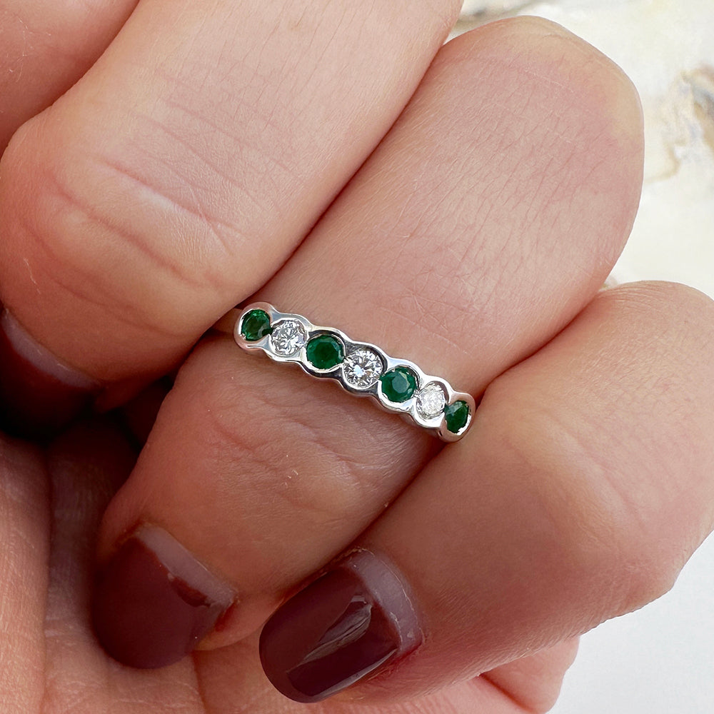 Vintage Emerald & Diamond Half Eternity Band