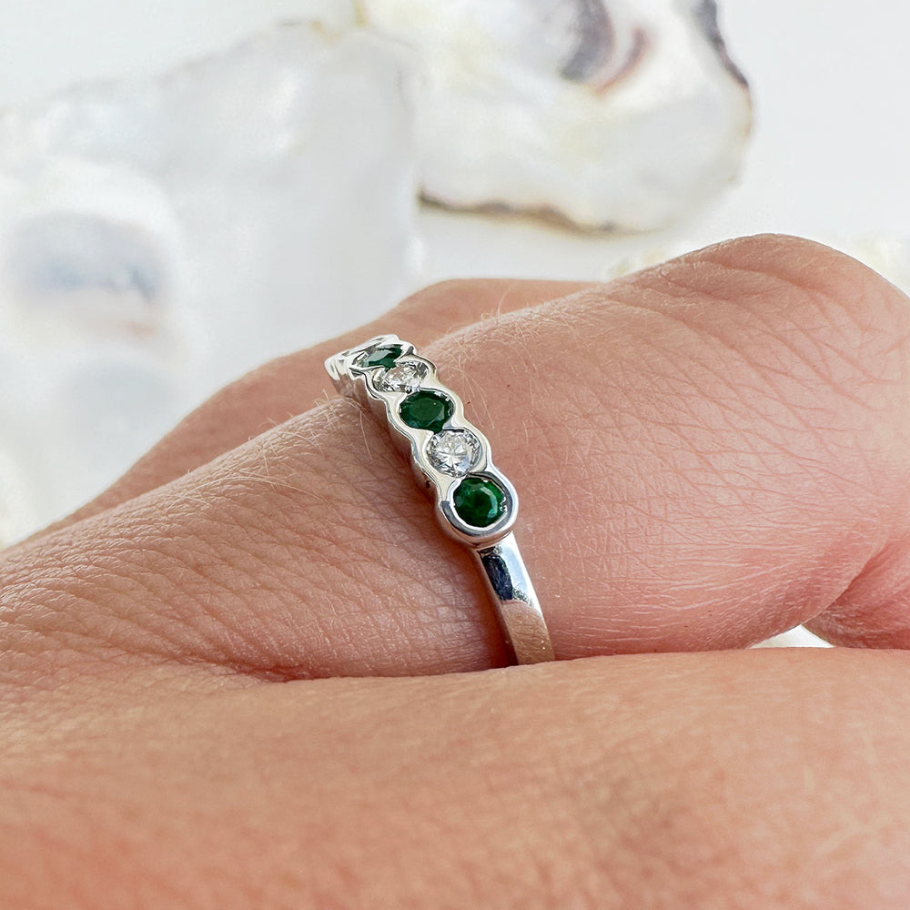 Vintage Emerald & Diamond Half Eternity Band