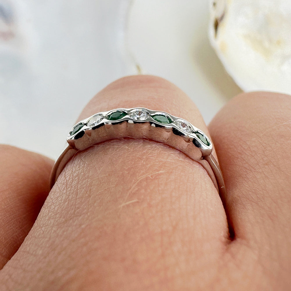 Vintage Emerald & Diamond Half Eternity Band