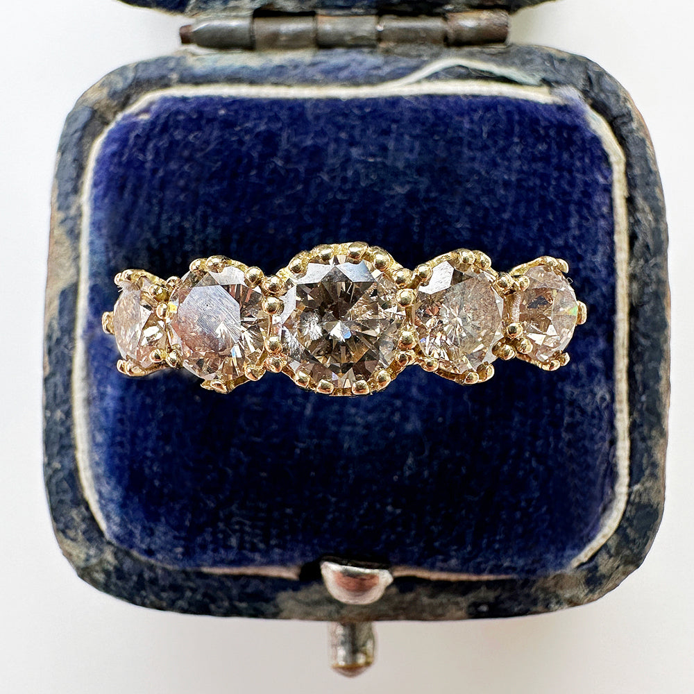 Vintage Champagne Diamond Five Stone Ring
