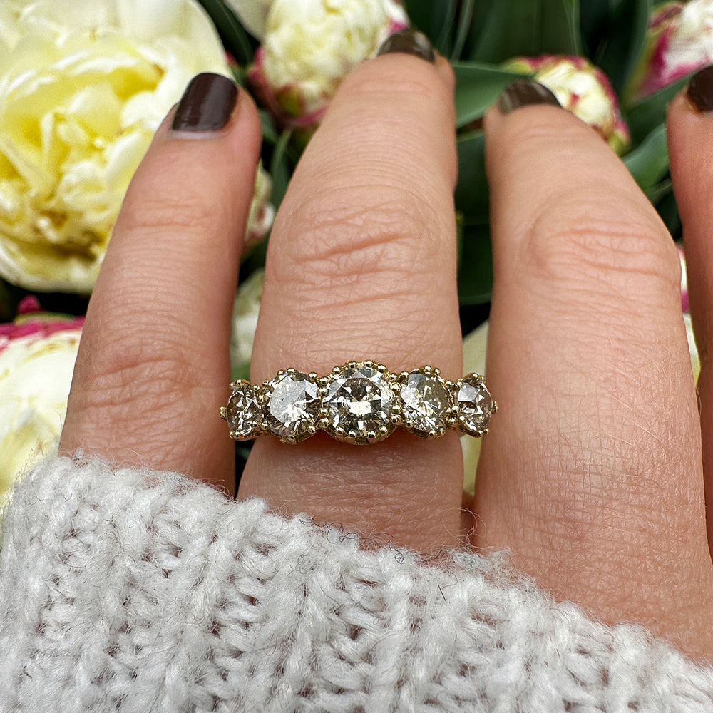 Vintage Champagne Diamond Five Stone Ring