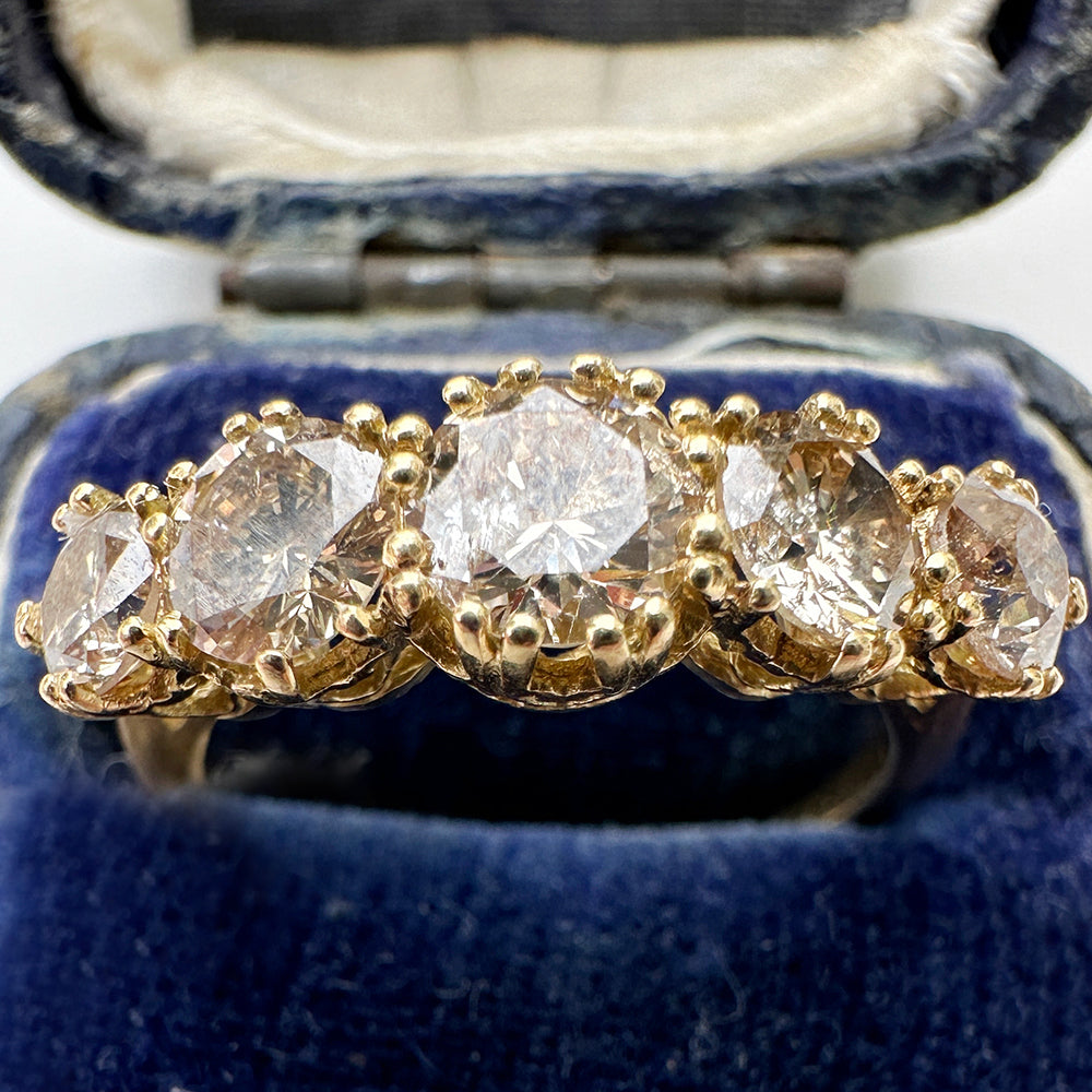 Vintage Champagne Diamond Five Stone Ring