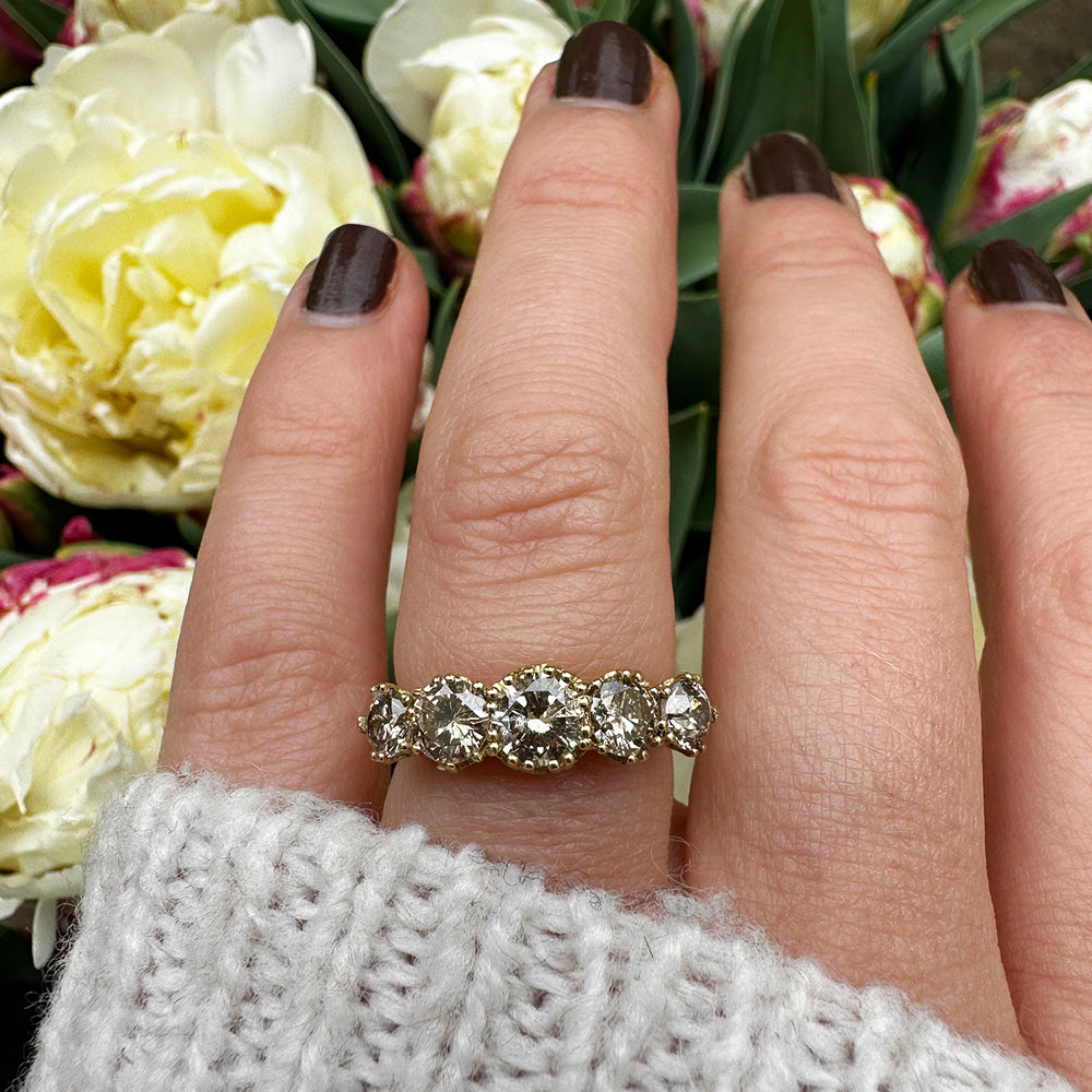 Vintage Champagne Diamond Five Stone Ring