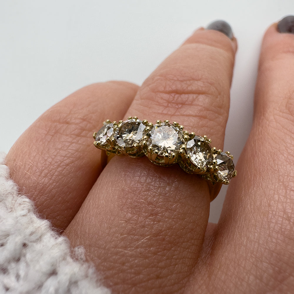 Vintage Champagne Diamond Five Stone Ring