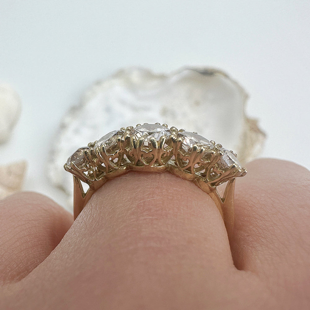 Vintage Champagne Diamond Five Stone Ring