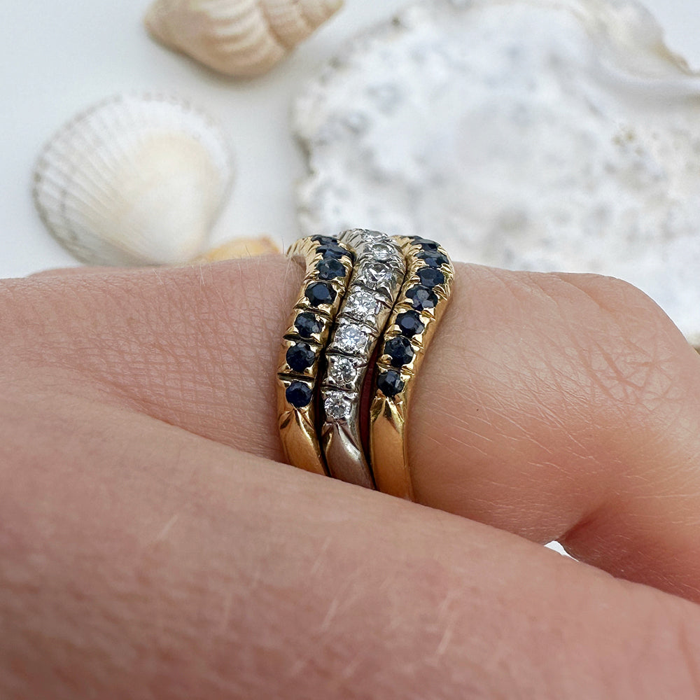 Vintage Sapphire & Diamond Wishbone Rings - SET OF 3