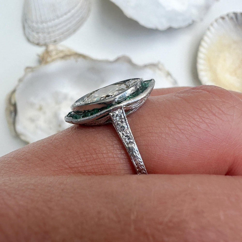 Vintage Platinum Emerald & Diamond Ring