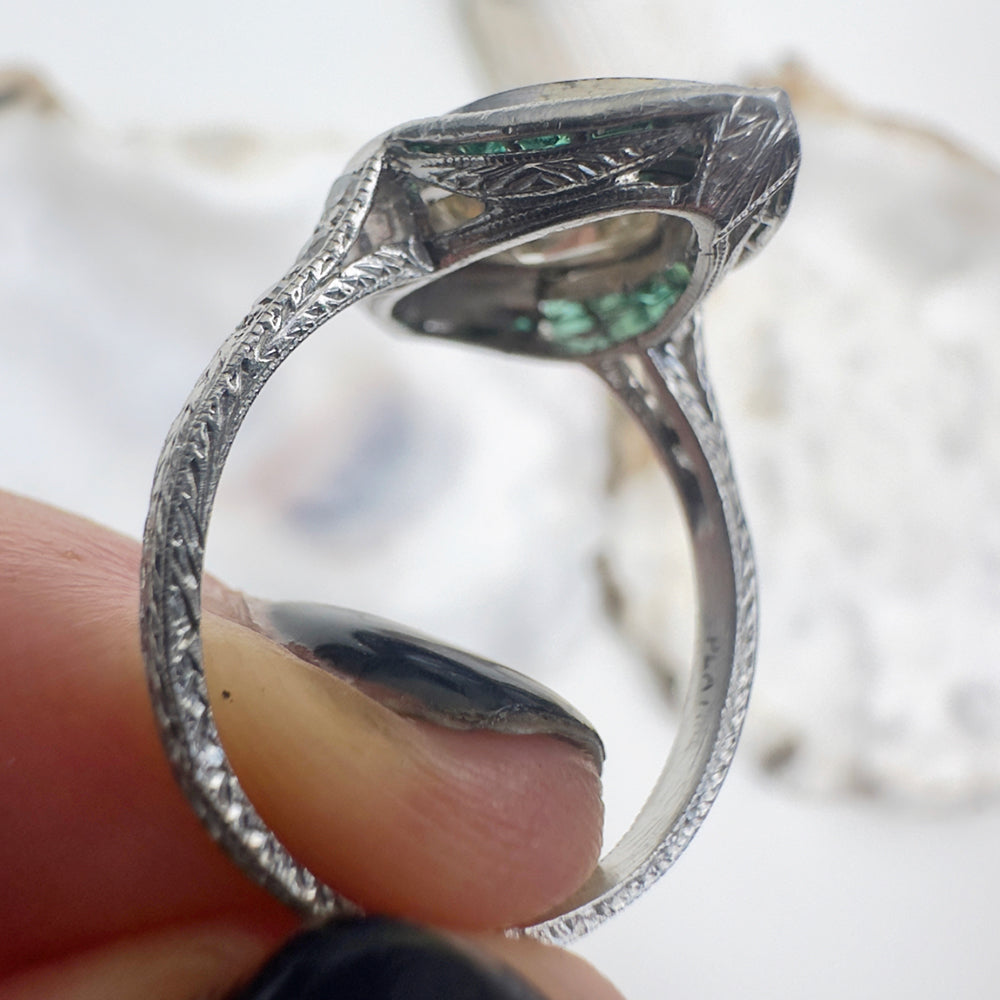 Vintage Platinum Emerald & Diamond Ring