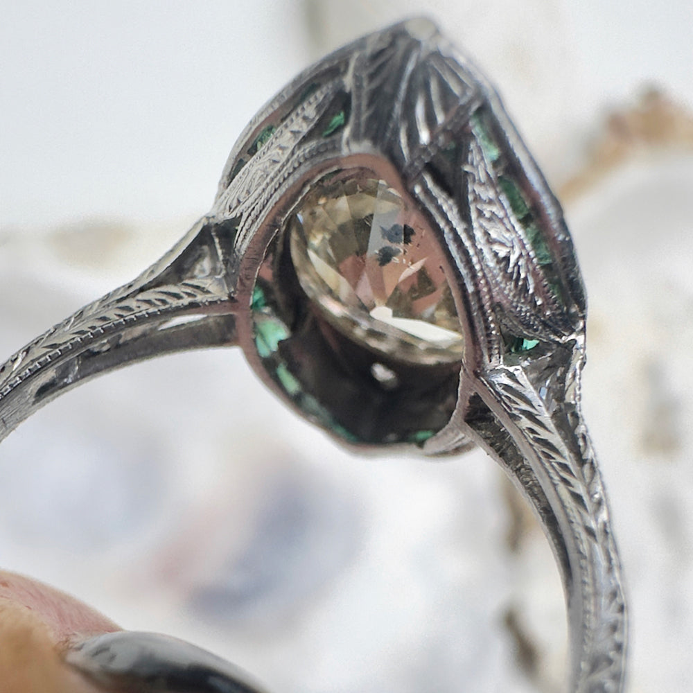 Vintage Platinum Emerald & Diamond Ring