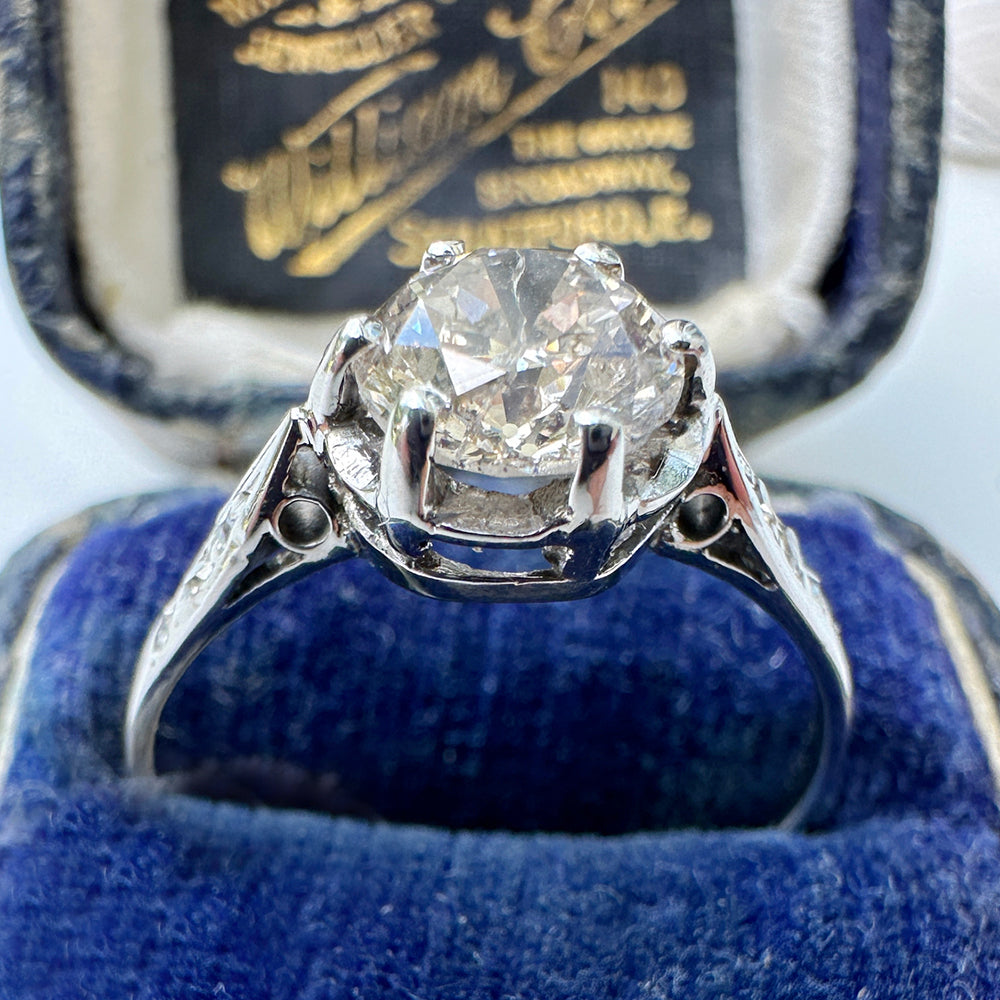 Vintage Crown Diamond Solitaire Engagement Ring