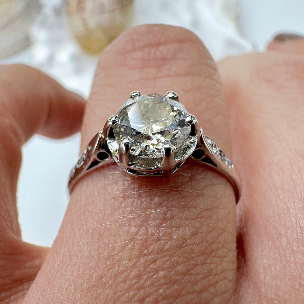 Vintage Crown Diamond Solitaire Engagement Ring