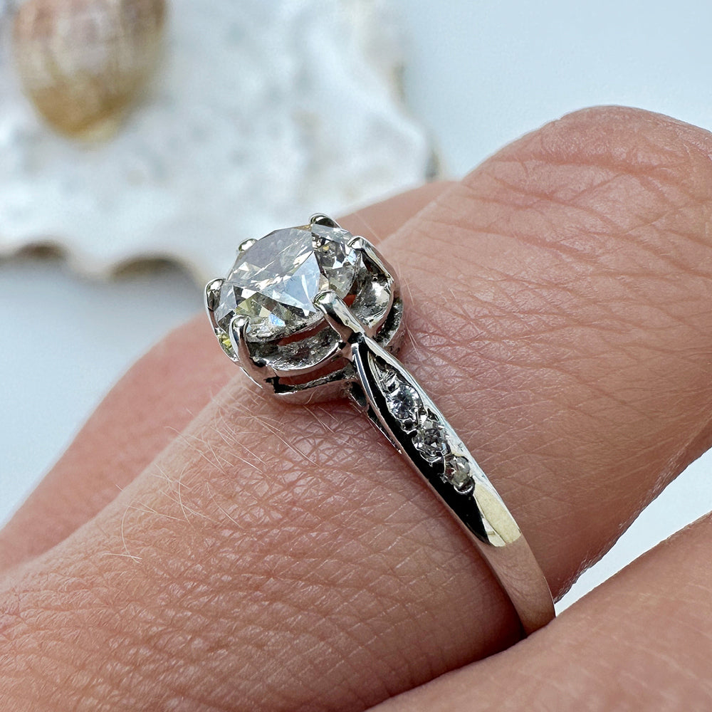 Vintage Crown Diamond Solitaire Engagement Ring