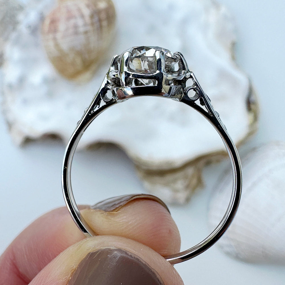 Vintage Crown Diamond Solitaire Engagement Ring