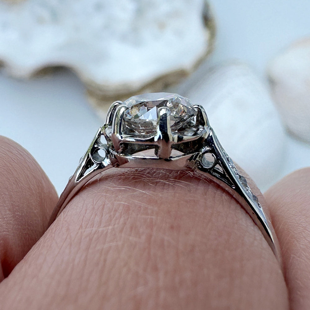 Vintage Crown Diamond Solitaire Engagement Ring