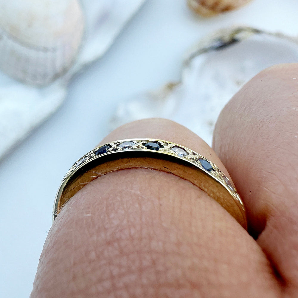 Vintage Sapphire & Diamond Half Eternity Band