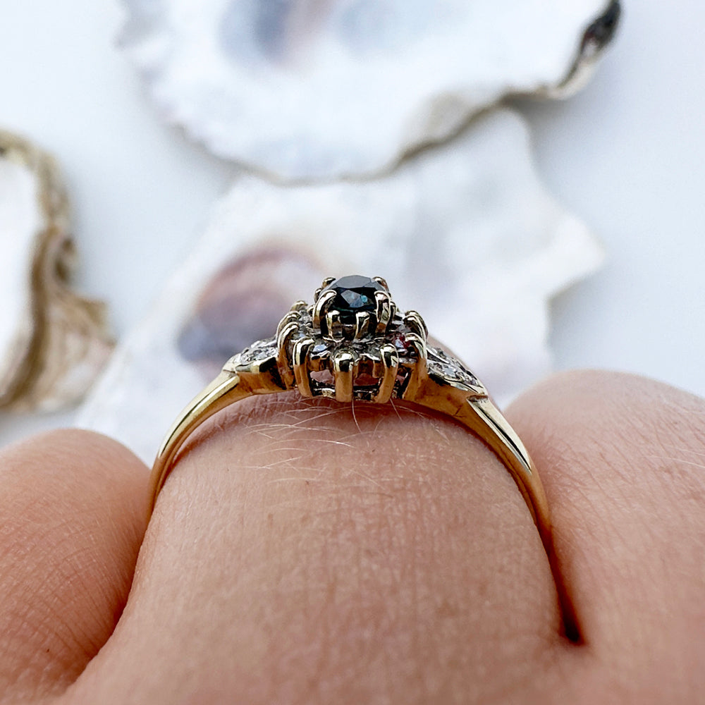 Vintage Oval Cut Sapphire & Diamond Cluster