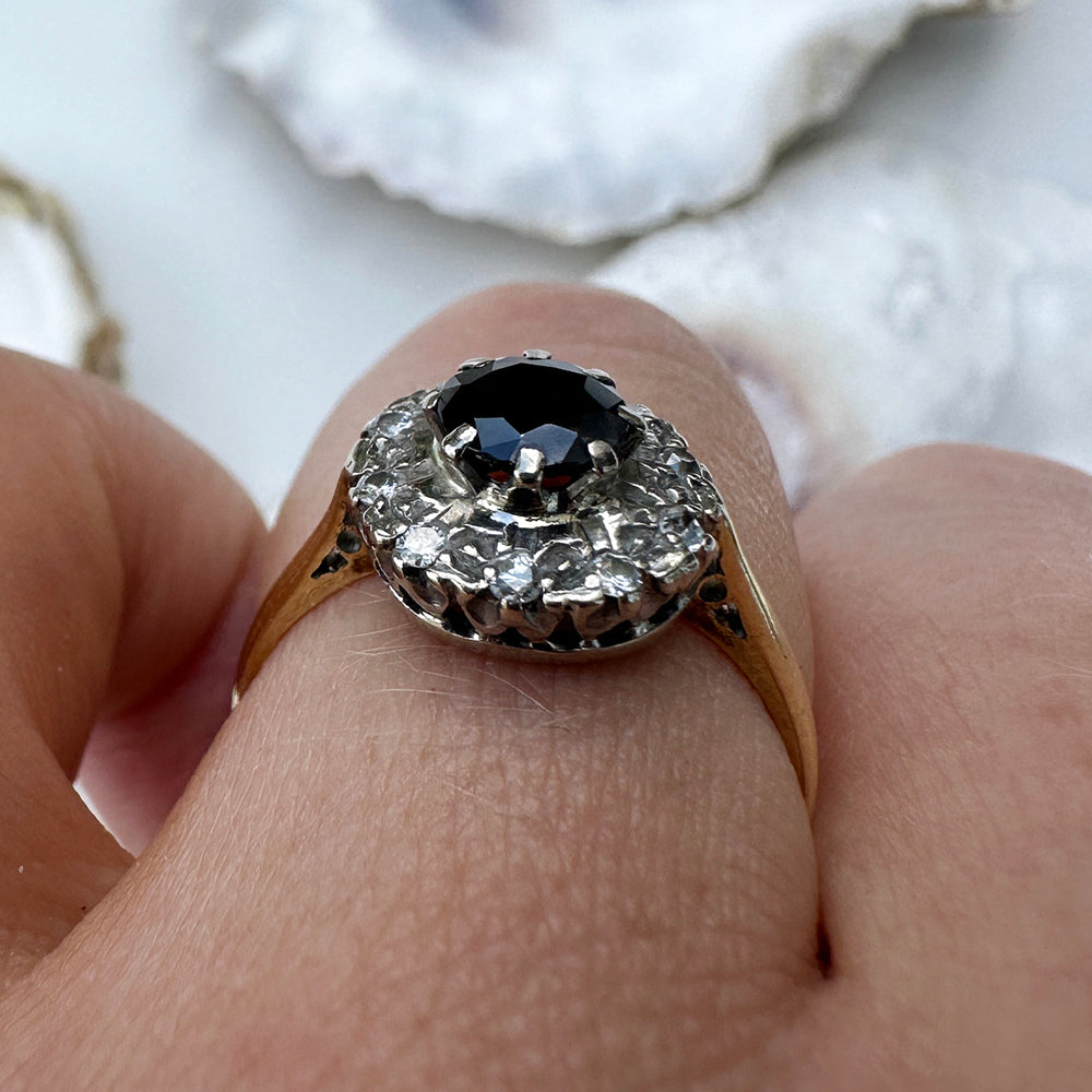 1958 Vintage Sapphire & Diamond Cluster Ring