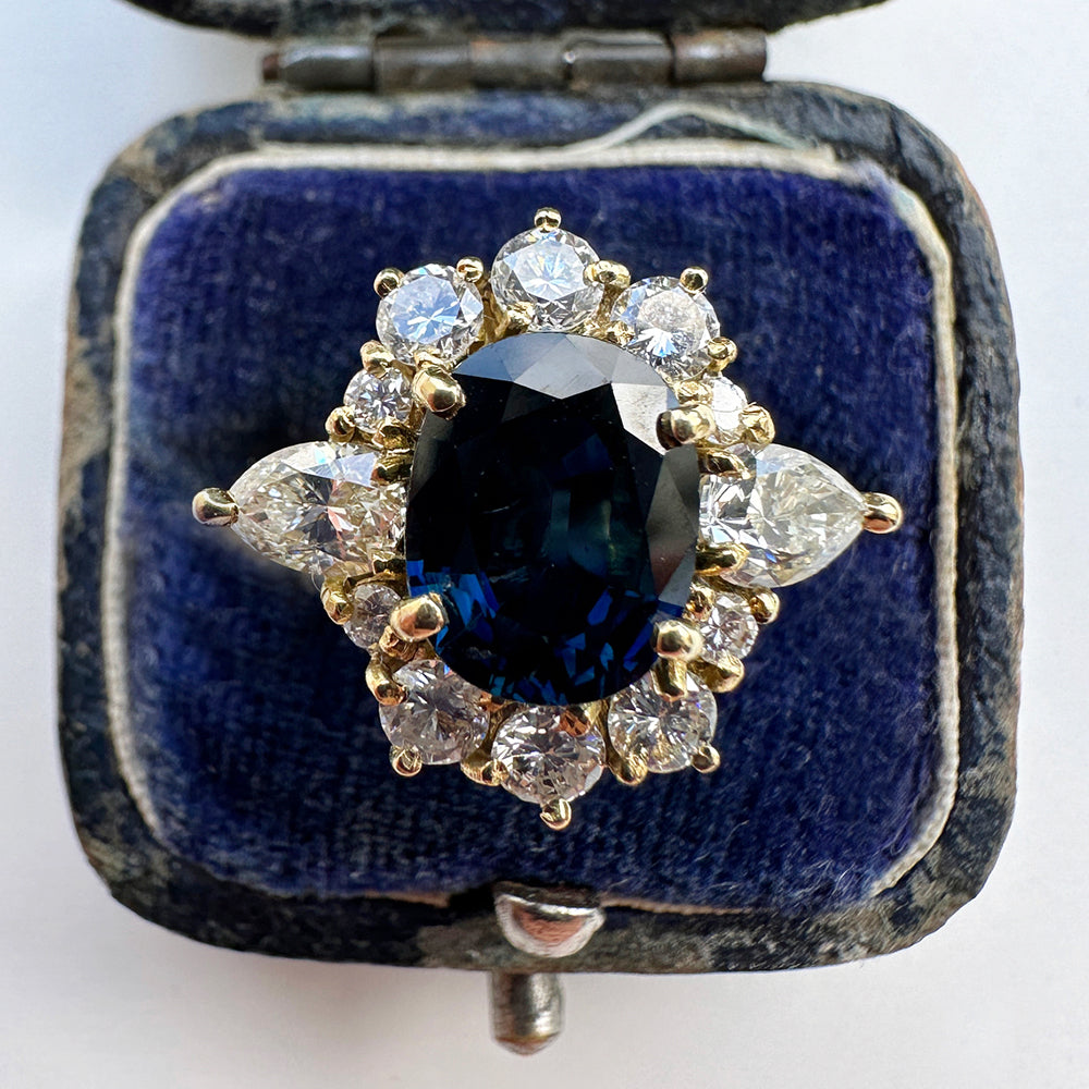 Vintage 2.20 ct Sapphire & Diamond Cluster Ring