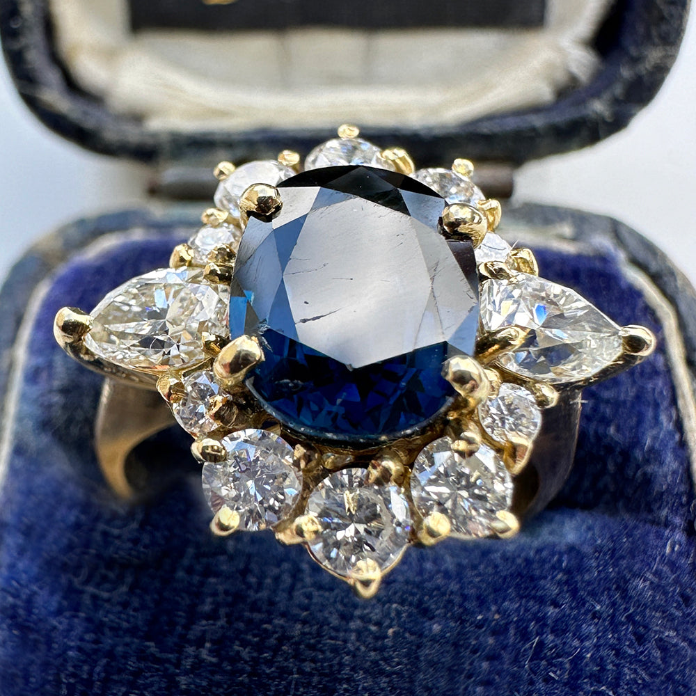 Vintage 2.20 ct Sapphire & Diamond Cluster Ring