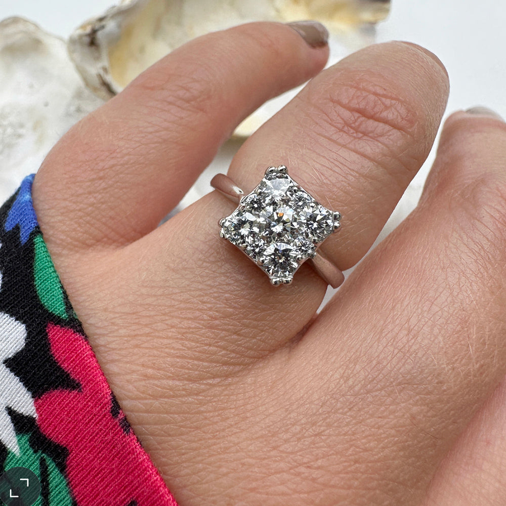 Vintage Square Diamond Cluster Ring