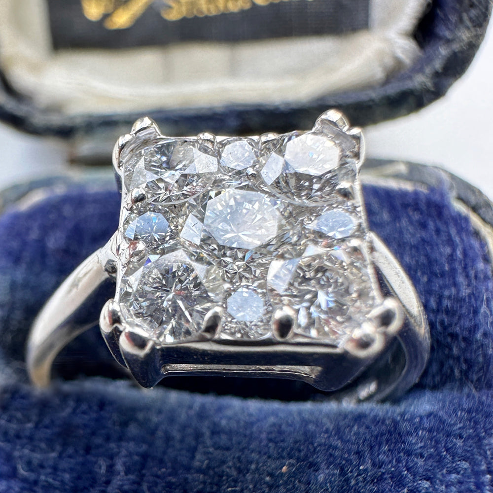 Vintage Square Diamond Cluster Ring