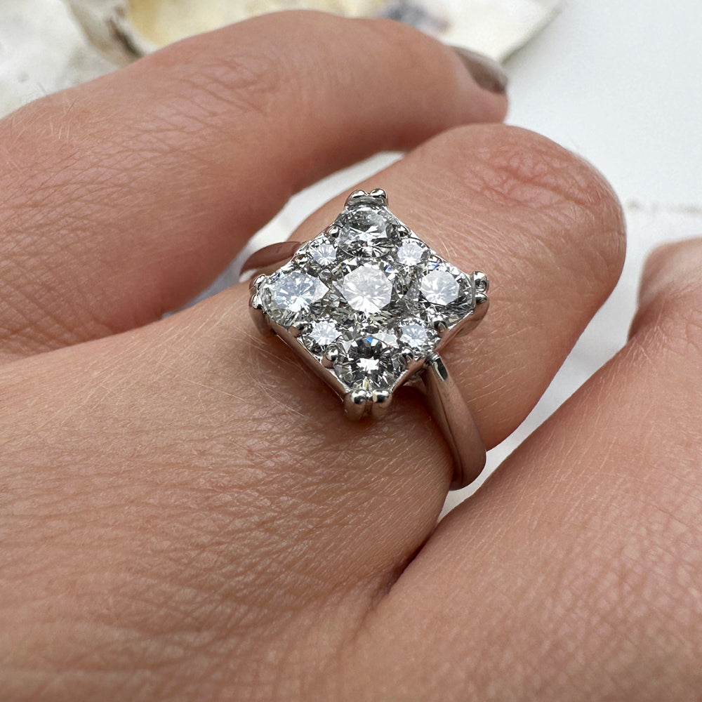 Vintage Square Diamond Cluster Ring