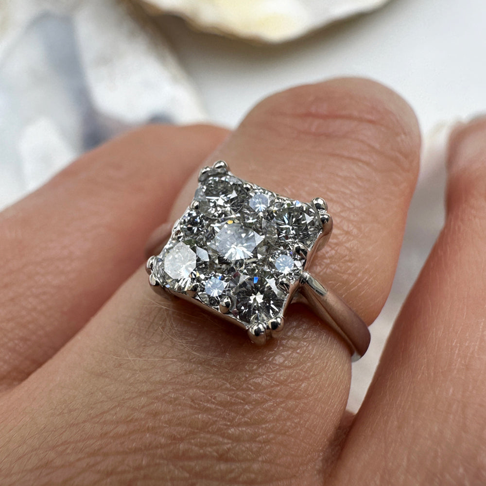 Vintage Square Diamond Cluster Ring