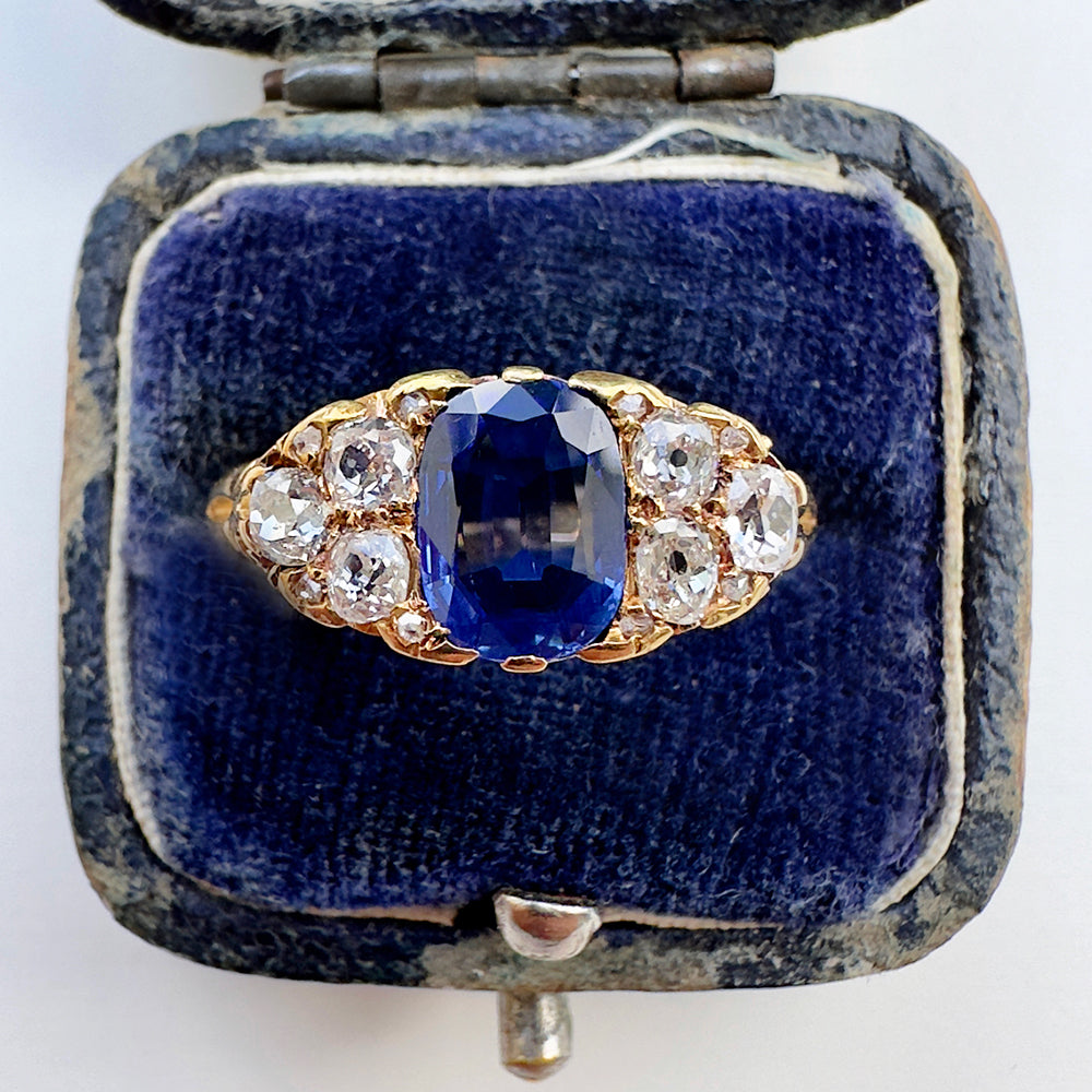 Antique Sapphire & Diamond Cluster Ring