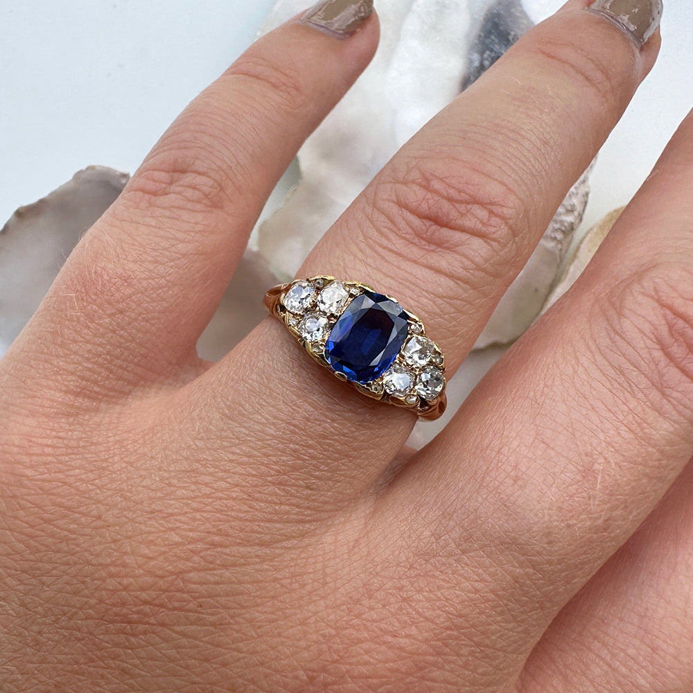 Antique Sapphire & Diamond Cluster Ring