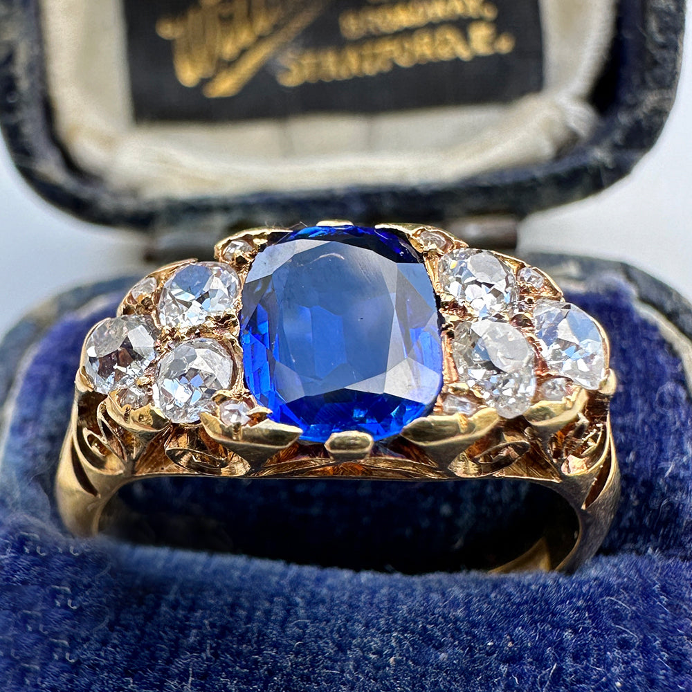 Antique Sapphire & Diamond Cluster Ring