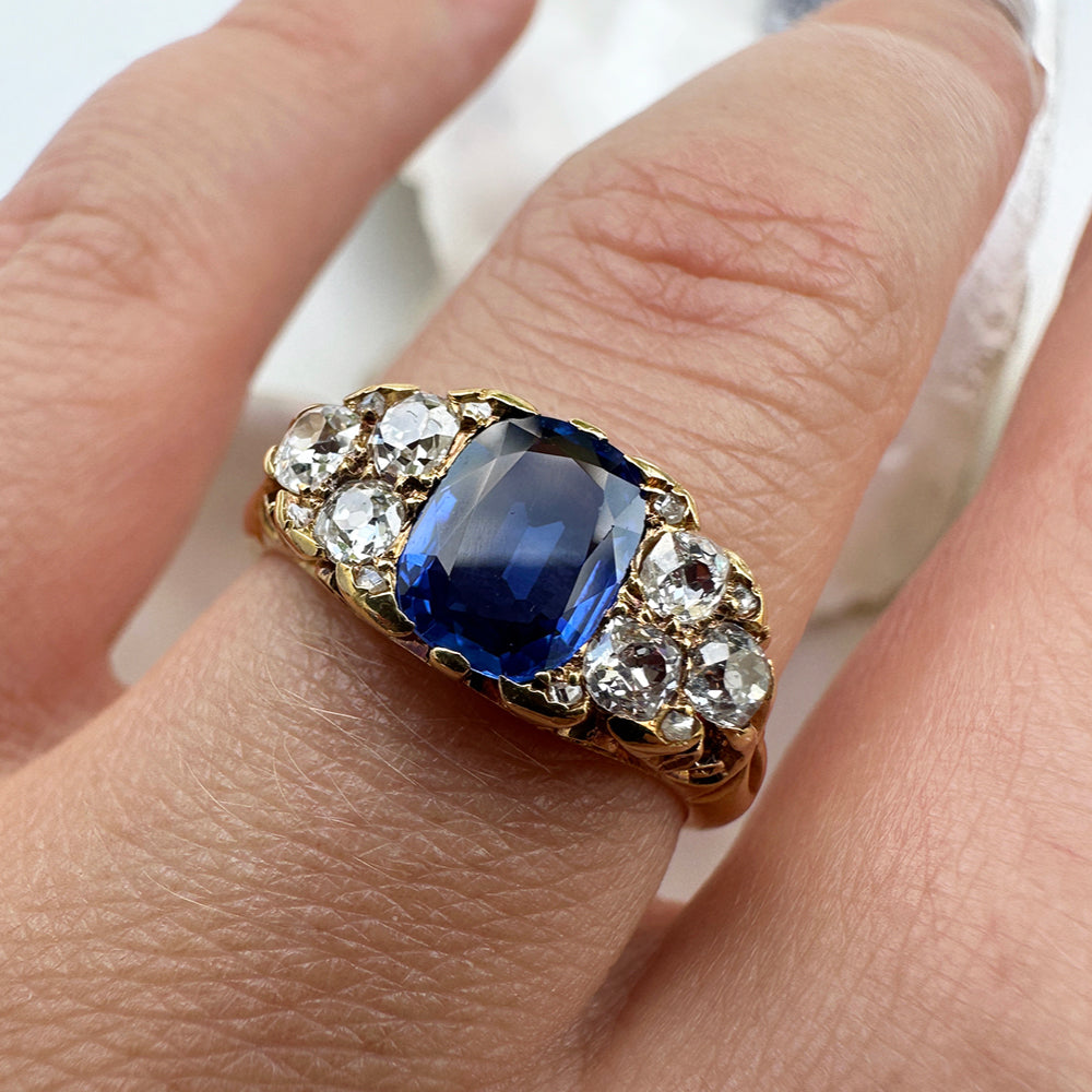 Antique Sapphire & Diamond Cluster Ring