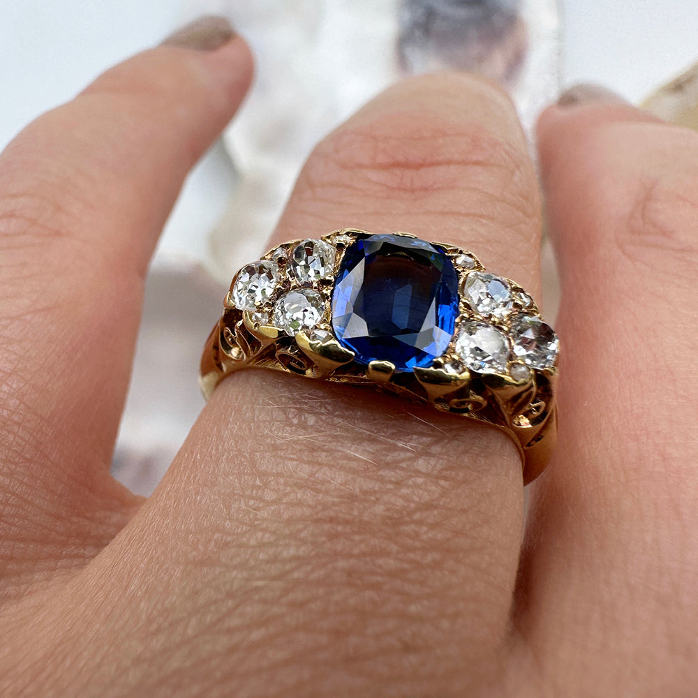 Antique Sapphire & Diamond Cluster Ring
