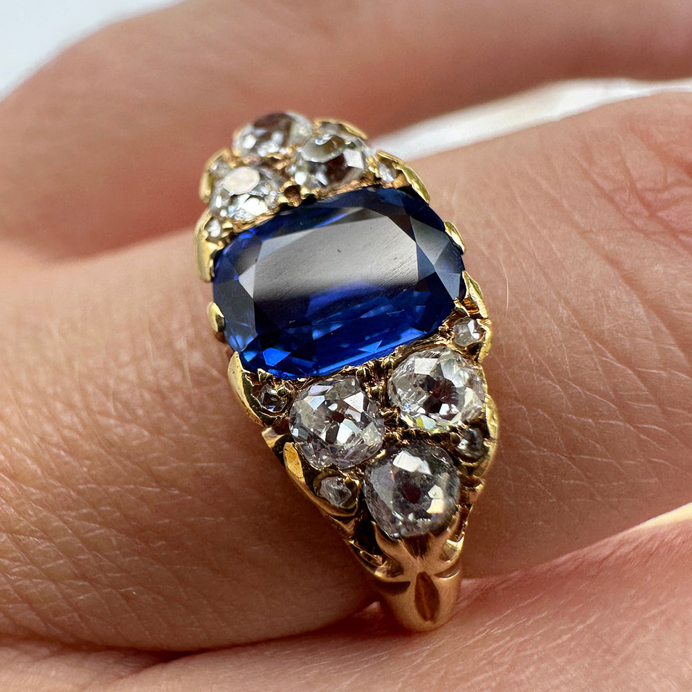 Antique Sapphire & Diamond Cluster Ring
