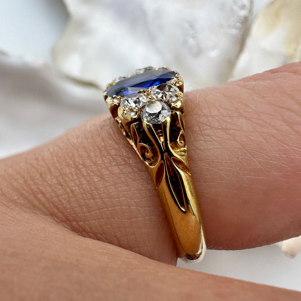 Antique Sapphire & Diamond Cluster Ring