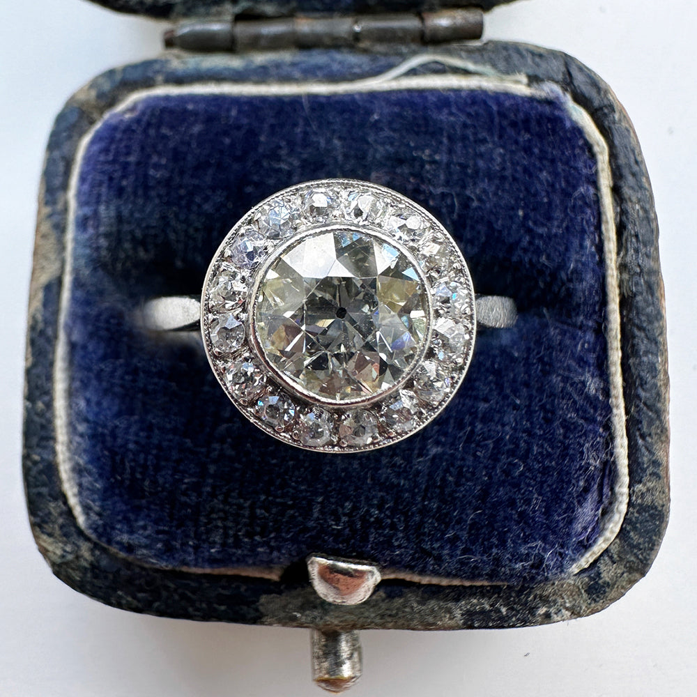 Platinum Vintage Champagne Diamond Cluster Ring