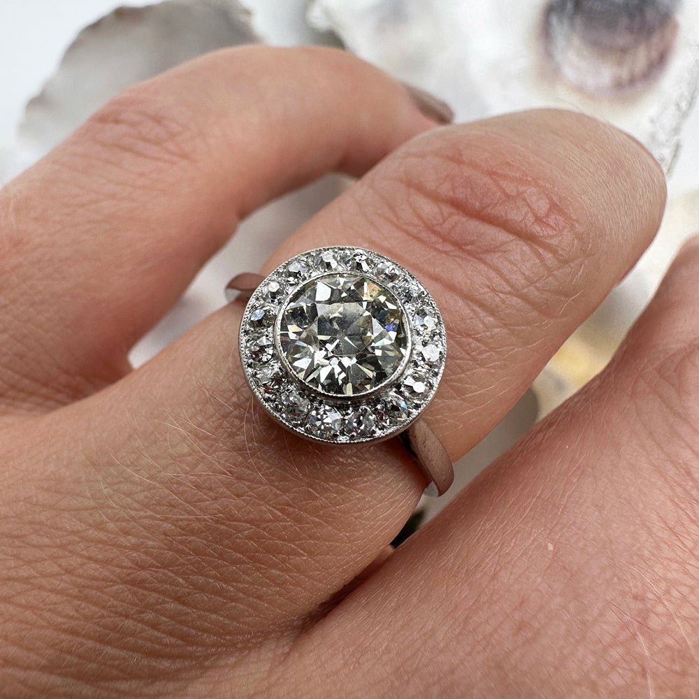 Platinum Vintage Champagne Diamond Cluster Ring