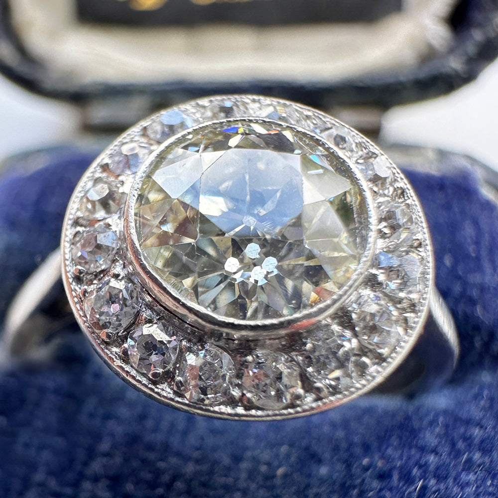 Platinum Vintage Champagne Diamond Cluster Ring
