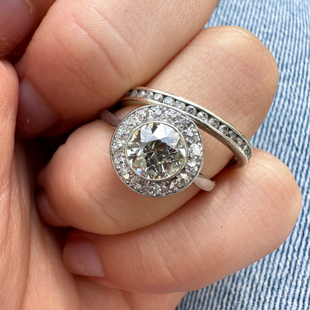 Platinum Vintage Champagne Diamond Cluster Ring