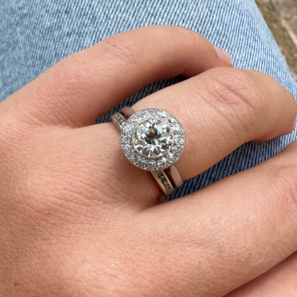 Platinum Vintage Champagne Diamond Cluster Ring