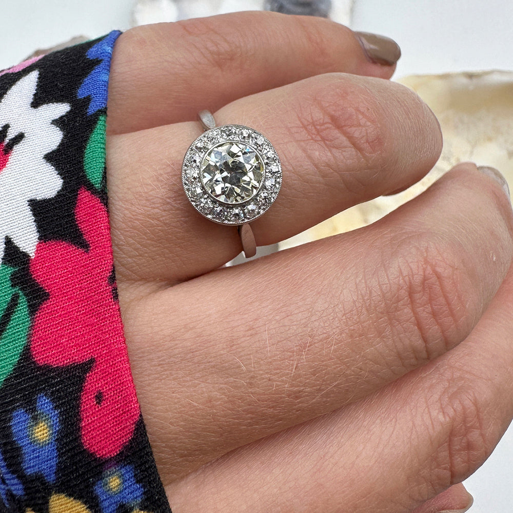 Platinum Vintage Champagne Diamond Cluster Ring