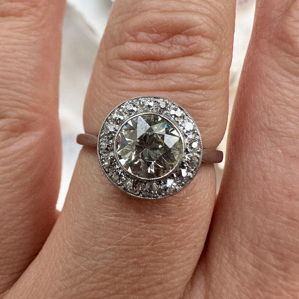 Platinum Vintage Champagne Diamond Cluster Ring