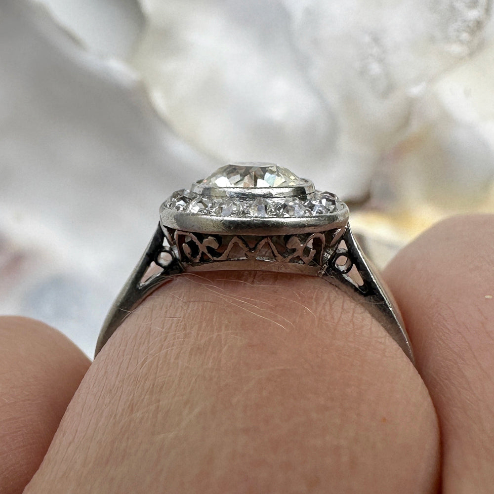 Platinum Vintage Champagne Diamond Cluster Ring