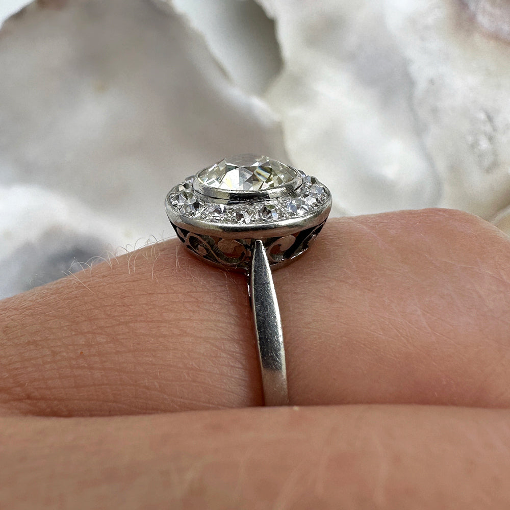 Platinum Vintage Champagne Diamond Cluster Ring