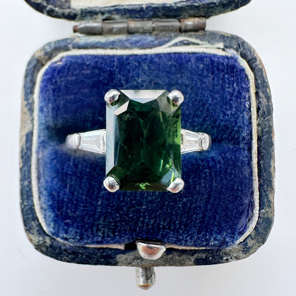 Vintage Green Sapphire & Diamond Trilogy Ring