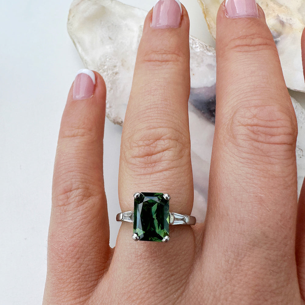 Vintage Green Sapphire & Diamond Trilogy Ring