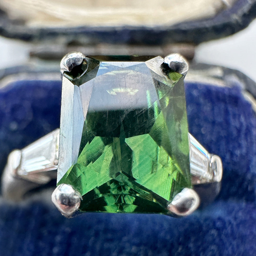 Vintage Green Sapphire & Diamond Trilogy Ring