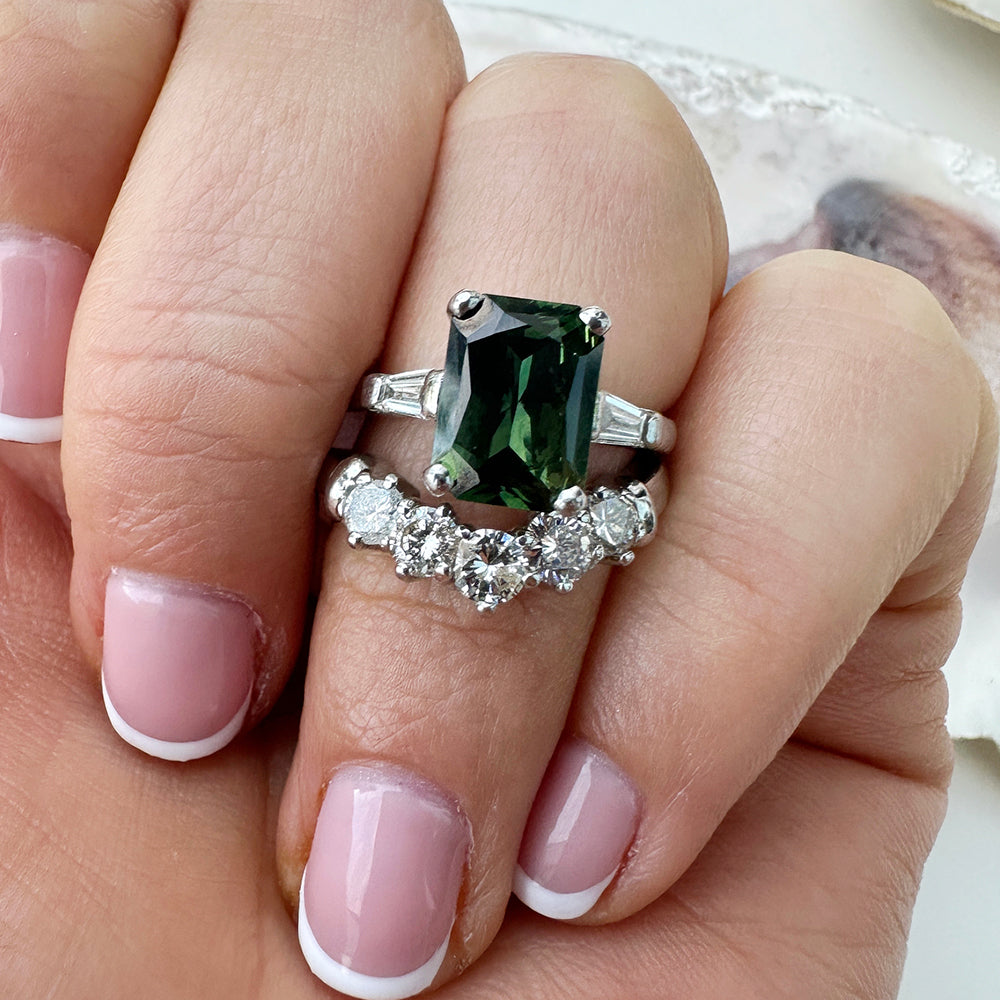 Vintage Green Sapphire & Diamond Trilogy Ring
